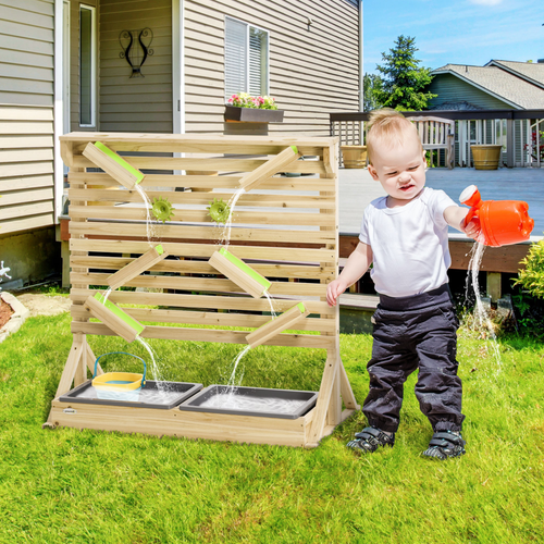 Children’s playset showing water carts, funnels and tracks for movement-focused exploration