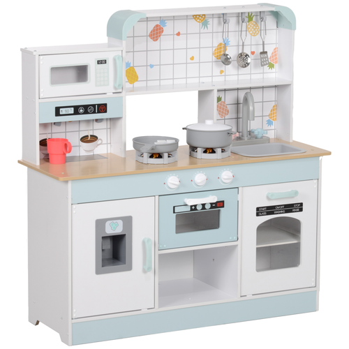 AIYAPLAY toy kitchen with light-up stove, microwave, and coffee machine—designed for sensory-friendly pretend play