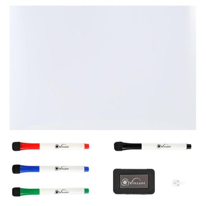 Whiteboard set with markers and eraser on a white background