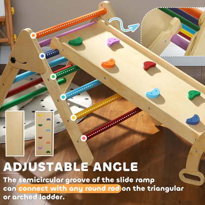 Folded climbing triangle frame in compact configuration—supporting portable and low-stimulation indoor play