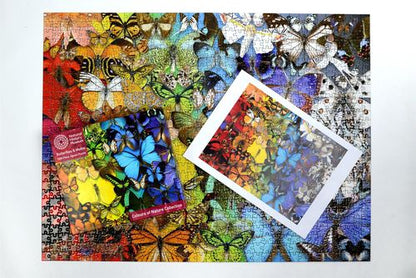 Puzzle pieces with scientific butterfly designs supporting visual scanning and sequencing.