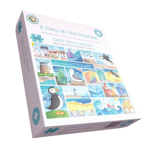 Seaside-themed jigsaw puzzle with 1000 pieces showing colourful marine life and beach scenery