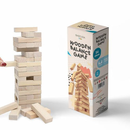 Wooden stacking balance game with elegant block pieces designed for dexterity and motor planning