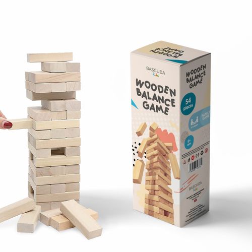 Wooden stacking balance game with elegant block pieces designed for dexterity and motor planning