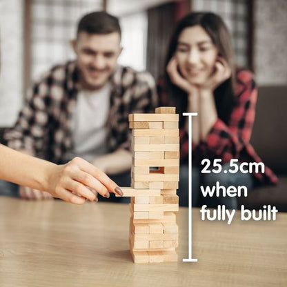 Close-up of natural wood stacking pieces arranged for focused calm and sensory-friendly challenge