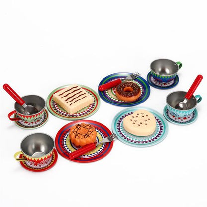Elegant plastic tableware laid out for turn-taking and collaborative storytelling routines