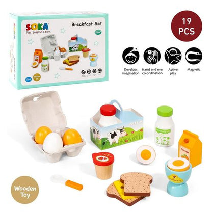 SOKA Breakfast Set – Wooden Pretend Food Kit with Magnets