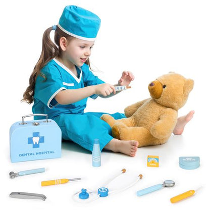 Child using SOKA Dental Hospital kit to practise storytelling, sequencing and emotional regulation